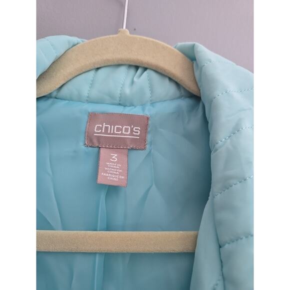 Chico's Blue Zip Front Lightweight Outdoor Quilted Bomber Jacket Womans Size XL - Picture 5 of 7